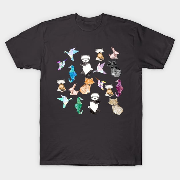 Geometric Paper Origami Animals T-Shirt by BlackStrawberry